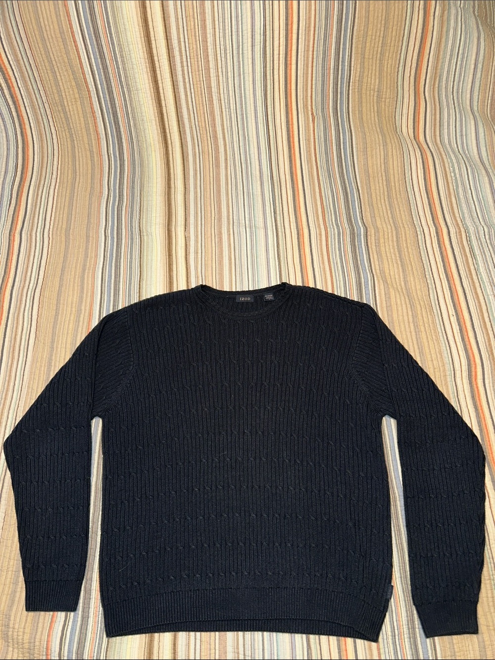 Izod Black Cable-Knit Crewneck Sweater